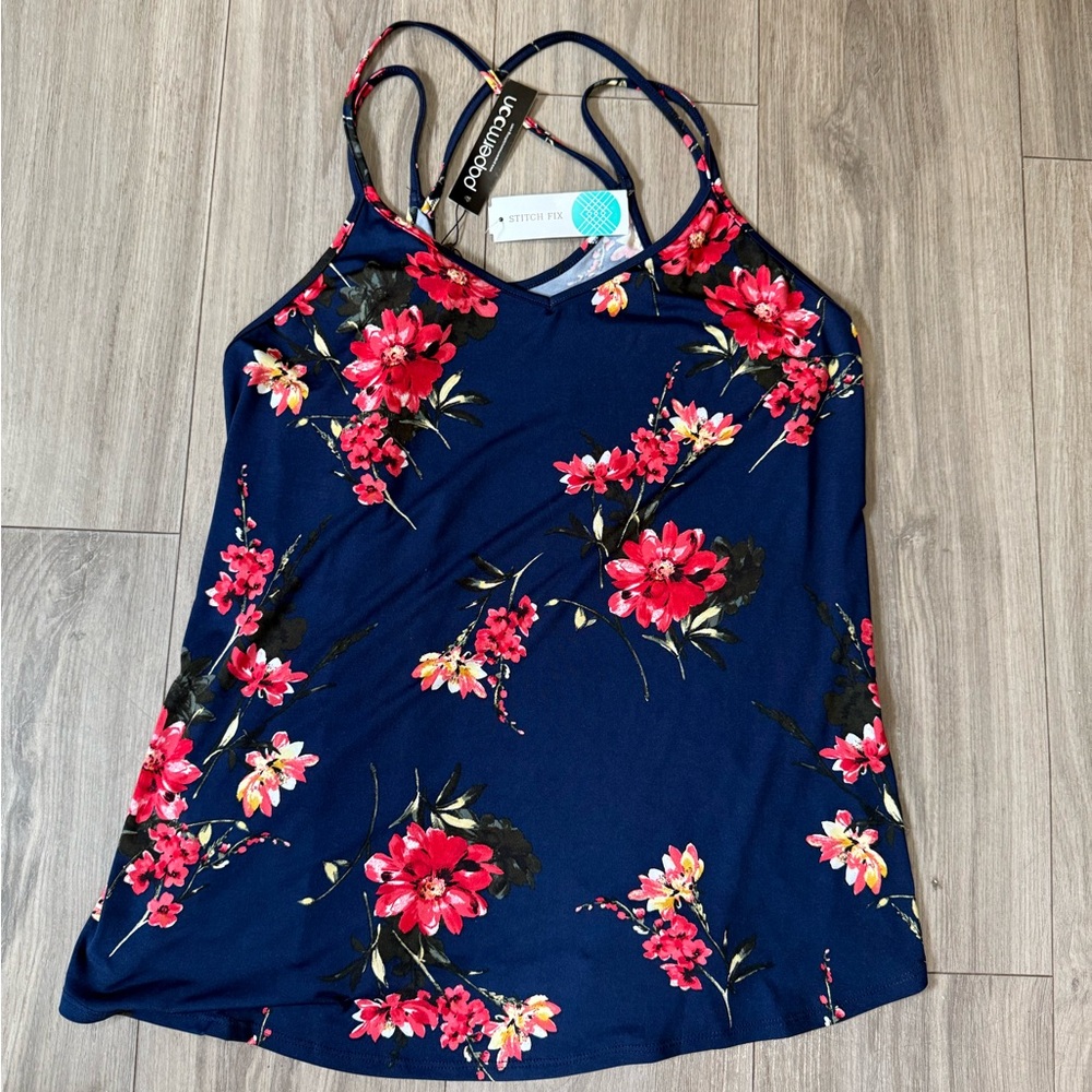 Papermoon Blue and Red Sleeveless Camisole Tank Top